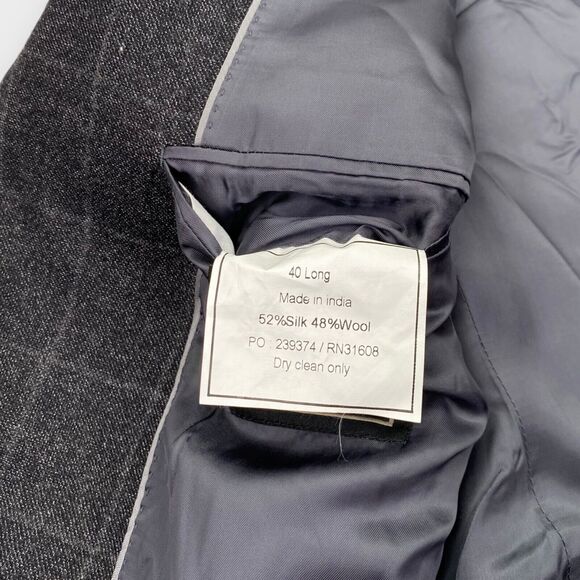 Jos A Bank Blazer Mens 40L Silk Wool Tailored Fit Charcoal Windowpane Check - Picture 9 of 13